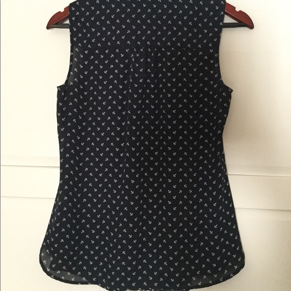 Banana Republic Sz2 Navy Sleeveless Anchor Blouse - Picture 2 of 3